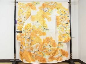 平和屋1■豪華振袖　駒刺繍　飛鶴花松文　暈し染め　金彩　逸品　CAAC5308rv