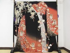  flat peace shop 1# gorgeous long-sleeved kimono ..... flower writing .. dyeing black metal . excellent article CAAC5298rv