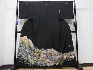 平和屋1■豪華黒留袖　友禅　作家物　浜松文　暈し染め　金彩　逸品　CAAB5228ua