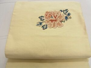 平和屋1■爪掻き本綴れ　八寸名古屋帯　総相良刺繍　ワンポイント　牡丹　砂色　逸品　CAAB5880yk