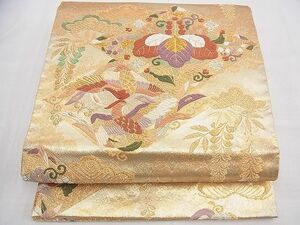 平和屋野田店◎六通柄袋帯　唐織　向かい鳳凰菱草花文　鏡金　逸品　BAAD3069fk