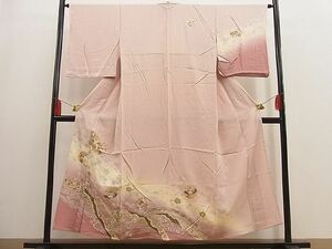 平和屋野田店■訪問着　単衣　駒刺繍　雪輪吉祥枝梅文　暈し染め　金彩　逸品　BAAD2969fw