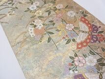 平和屋1■六通柄袋帯　唐織　慶長重ね　桜華蝶文　金糸　逸品　CAAB3769hy_画像2