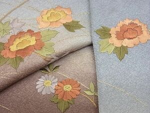 平和屋川間店■訪問着　刺繍　芝草枝花文　暈し染め　金彩　逸品　n-yc5512