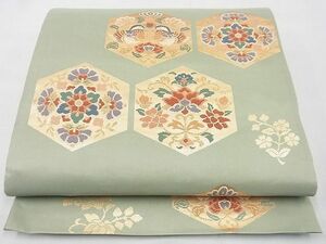 平和屋野田店◎六通柄袋帯　唐織　向い鳥亀甲花文　金糸　逸品　BAAD4345vj