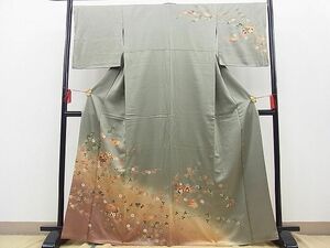 平和屋野田店■訪問着　枝菊地紙花文　ぼかし染め　金彩　逸品　BAAD2187gt