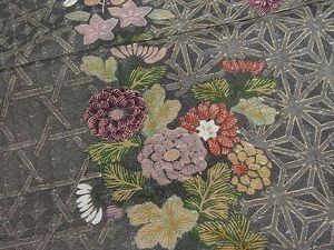 平和屋1■上質な小紋　麻の葉草花間道　金彩　逸品　CAAB3012ut