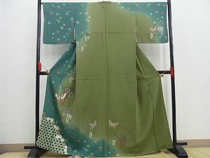 平和屋野田店■訪問着　刺繍　絽刺し　舞蝶富士桜文　暈し染め　金彩　逸品　BAAC6996cw