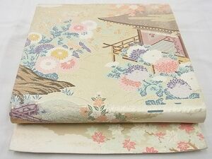 平和屋野田店◎六通柄袋帯　唐織　風景花文　九百本金錦　逸品　BAAD4366vj