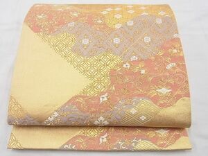 平和屋野田店◎六通柄袋帯　唐織　道長吉祥花文　金糸　逸品　BAAD4375vj