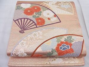 平和屋野田店◎六通柄袋帯　唐織　扇面吉祥花文　金糸　逸品　BAAD3741ea