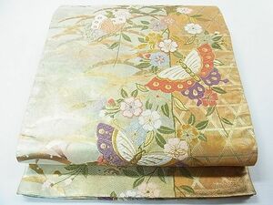 平和屋1◎六通柄袋帯　唐織　桜華蝶文　慶長重ね　金糸　逸品　CAAB1521in