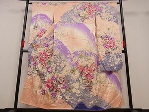 平和屋川間店◆豪華振袖　刺繍　飾花文　暈し染め　金糸　着丈154.5cm　裄丈64cm　正絹　逸品　mop1703