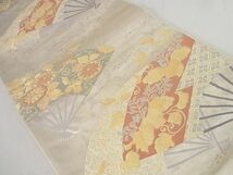 平和屋川間店■六通柄袋帯　扇面花唐草文　金銀糸　逸品　jm2845_画像2