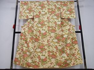 平和屋川間店◆上質な小紋　手描き　草花文　乱菊　椿　暈し染め　着丈151cm　裄丈63cm　正絹　逸品　mop2994