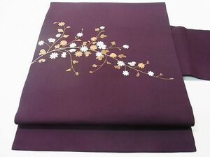 平和屋1◎塩瀬　九寸名古屋帯　総刺繍　枝菊　金糸　逸品　CAAB1317in