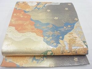 平和屋野田店◎六通柄袋帯　道長飛鶴破れ菱文　金銀糸　逸品　BAAD1951ac