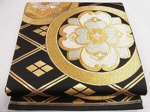 平和屋1◎六通柄袋帯　菱花文丸文　黒地　金銀糸　逸品　CAAB4628eg