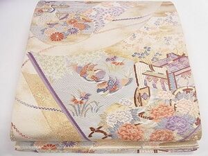 平和屋1◎六通柄袋帯　唐織　花鳥絵巻文　24K本金箔　逸品　CAAB4446eg