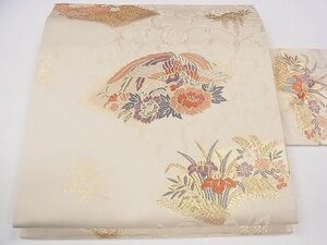 平和屋1◎九寸名古屋帯　唐織　地紙花鳥文　金銀糸　逸品　CAAB4366eg