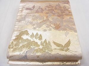 平和屋1◎六通柄袋帯　飛鶴花松文　金銀糸　逸品　CAAB0554fb