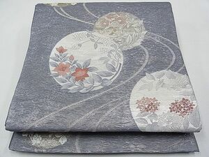 平和屋1■夏物　六通柄袋帯　流水花丸文　銀糸　逸品　CAAB8542tx