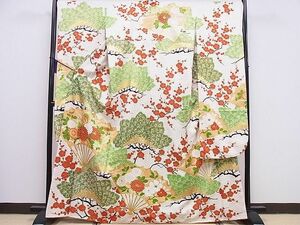  flat peace shop 1# gorgeous long-sleeved kimono piece embroidery fan paper pine plum writing gold paint excellent article CAAB1742ev