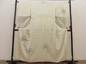 平和屋野田店■訪問着　単衣　刺繍　菱吉祥花文　金銀彩　逸品　BAAD3313fw