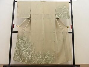 平和屋野田店■訪問着　単衣　手描き　刺繍　ろうけつ染め　秋草文　暈し染め　逸品　BAAD3323fw