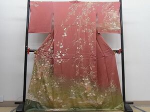 平和屋野田店■訪問着　作家：白鳳　駒刺繍　扇面花文　暈し染め　金彩　逸品　BAAD0597mz