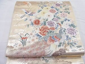 平和屋野田店■六通柄袋帯　唐織　華鳥牡丹菊　九百本金弐重織　逸品　BAAD3788ea