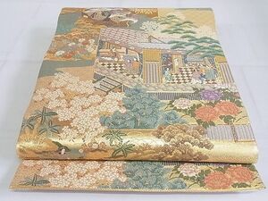 平和屋-こころ店■佐賀錦　六通柄袋帯　王宮春秋絵文　金糸　正絹　逸品　AAAF1157Bjd