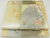 平和屋-こころ店◎六通柄袋帯　唐織　色紙花文　金糸　引箔　正絹　逸品　AAAF0498Asx_画像1