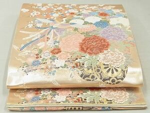 平和屋-こころ店◎六通柄袋帯　唐織　九百織　京洛遊花文　金糸　正絹　逸品　AAAE3564Ast