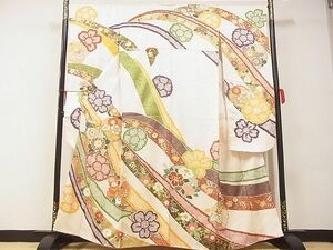  flat peace shop - here . shop # gorgeous long-sleeved kimono piece embroidery snow wheel flower writing gold paint silk excellent article AAAD4501Ata