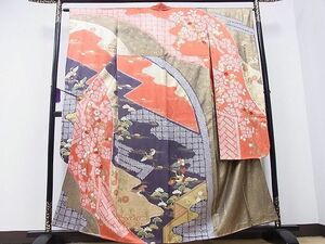  flat peace shop 1# gorgeous long-sleeved kimono piece embroidery aperture stop . crane . flower writing gold paint excellent article CAAB3995hy
