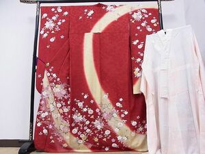  flat peace shop # gorgeous long-sleeved kimono * long kimono-like garment set piece embroidery . flower writing .. dyeing silver through . ground neckpiece embroidery excellent article CAAB3970hy