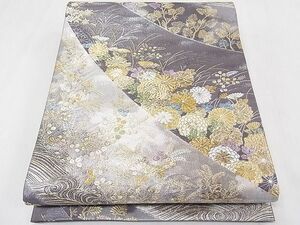 平和屋1■六通柄袋帯　立波草花文　金銀糸　逸品　CAAB0247fb