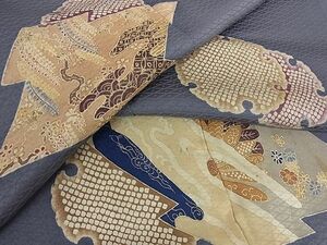 平和屋2■アンティーク　大正ロマン　色留袖　刺繍　雪輪重ね　松皮菱花文　金糸　逸品　DAAB9533