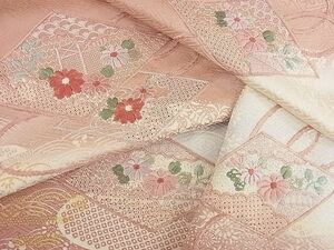 平和屋2■中国三大刺繍　汕頭刺繍　スワトウ刺繍　訪問着　花菱文　暈し染め　金彩　逸品　DAAA1949du