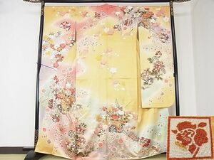  flat peace shop 2# woman super Goto Kumiko brand long-sleeved kimono piece embroidery .. flower car writing .. dyeing gold paint excellent article DAAB8345ps