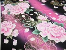 平和屋2■豪華振袖　駒刺繍　PRINCESS　FURISODE　舞蝶花文　薔薇　黒地　暈し染め　金彩　金通し地　逸品　DAAB8348ps_画像5