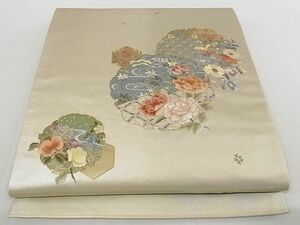 平和屋-こころ店■総刺繍　袋帯　雪輪流水花文　金糸　引箔　正絹　逸品　AAAF0126Aaz