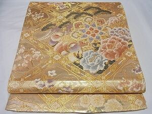 平和屋川間店■六通柄袋帯　唐織　菱天井鴛鴦花文　金糸　逸品　ZAAA0510