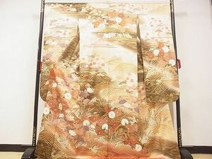  flat peace shop - here . shop # gorgeous long-sleeved kimono piece embroidery . wave flower writing .. dyeing gold paint silk excellent article AAAD4538Ata