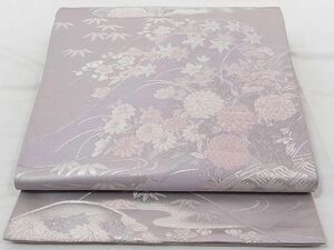 平和屋-こころ店■六通柄袋帯　唐織　草花文　銀糸　正絹　逸品　A-gk2358