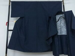 平和屋-こころ店■男性　紬　アンサンブル　濃藍色　正絹　逸品　未使用　AAAE5052Agk