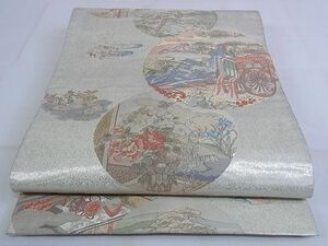 平和屋-こころ店■六通柄袋帯　御所車花文　金銀糸　正絹　逸品　AAAE9812Bjd