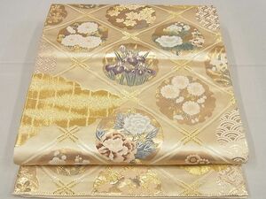 平和屋-こころ店■六通柄袋帯　花天井文　金糸　正絹　逸品　AAAF8540Bnp