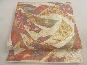  flat peace shop 2* tradition industrial arts . flat rice field wistaria Saburou six through pattern double-woven obi bundle ... flower writing book@ gold . excellent article DAAD1064du